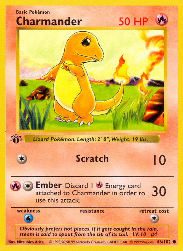 【極希少】Charmander ヒトカゲ 1st edition シャドウレス Charmander (46/102) (Shadowless) [Base Set 1st Edition]